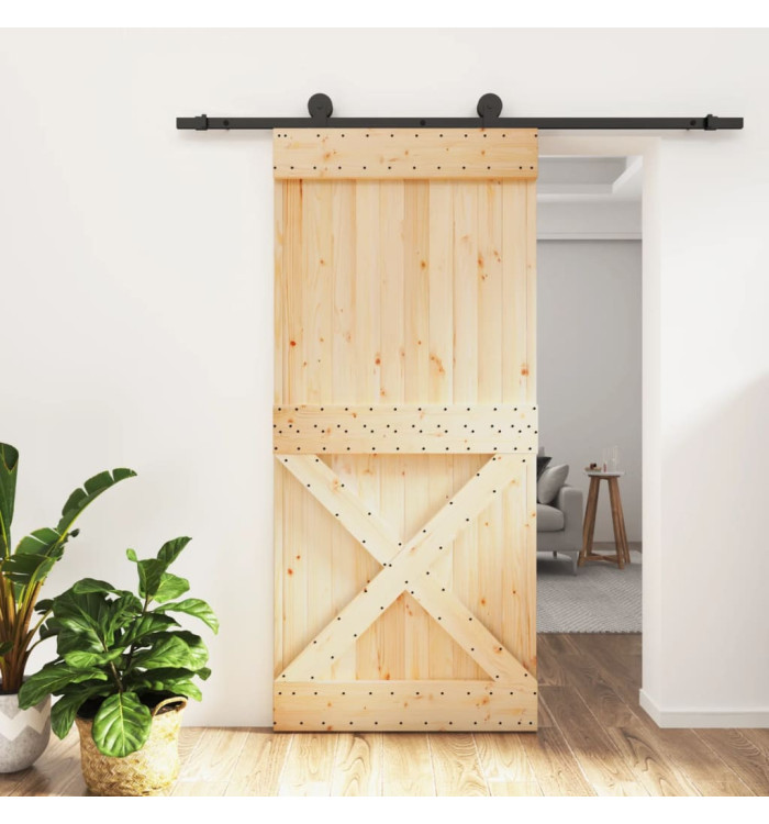 Porte coulissante et kit de quincaillerie 95x210 cm pin massif | Mobilier & Déco