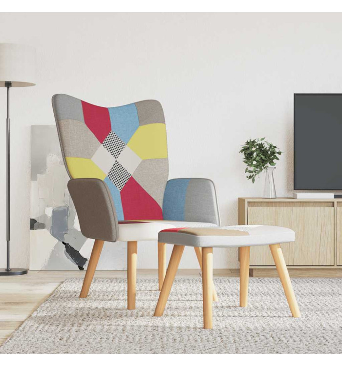 Chaise de relaxation avec repose-pied Patchwork Tissu | Mobilier & Déco