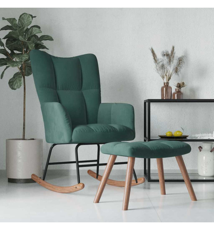 Chaise à bascule avec repose-pied Vert foncé Velours | Mobilier & Déco