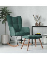 Chaise à bascule avec repose-pied Vert foncé Velours | Mobilier & Déco