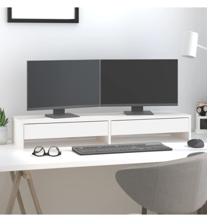 Support de moniteur Blanc 100x27x15 cm Bois de pin solide | Mobilier & Déco