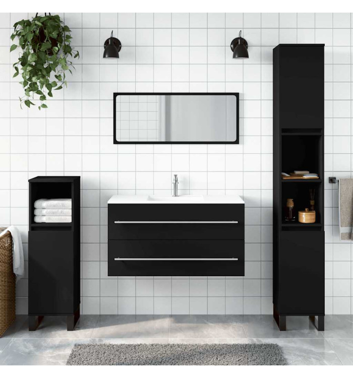 Armoire de salle de bain avec miroir noir bois d'ingénierie | Mobilier & Déco