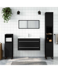 Armoire de salle de bain avec miroir noir bois d'ingénierie | Mobilier & Déco
