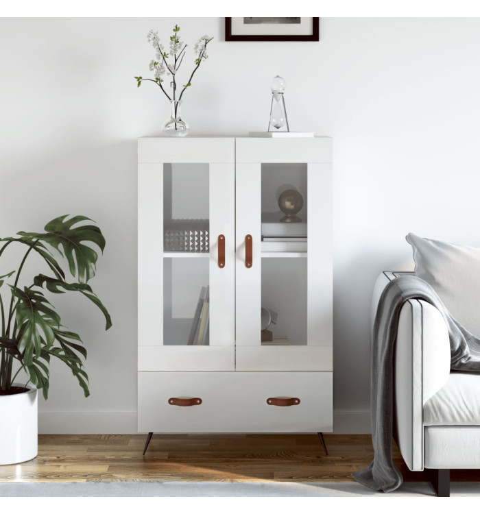 Buffet haut blanc brillant 69,5x31x115 cm bois d'ingénierie | Mobilier & Déco