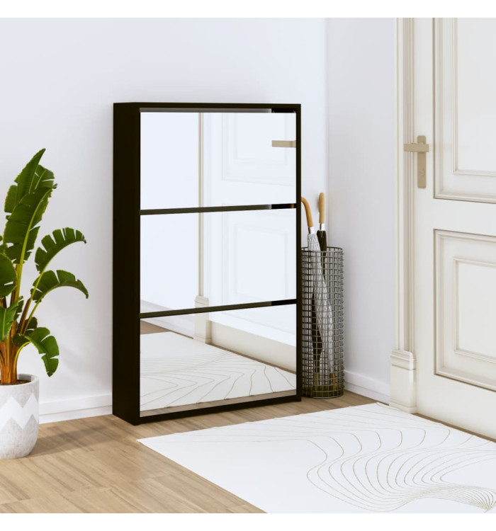 Armoire à chaussures avec miroir 3 niveaux Noir 63x17x102,5 cm | Mobilier & Déco