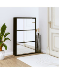 Armoire à chaussures avec miroir 3 niveaux Noir 63x17x102,5 cm | Mobilier & Déco
