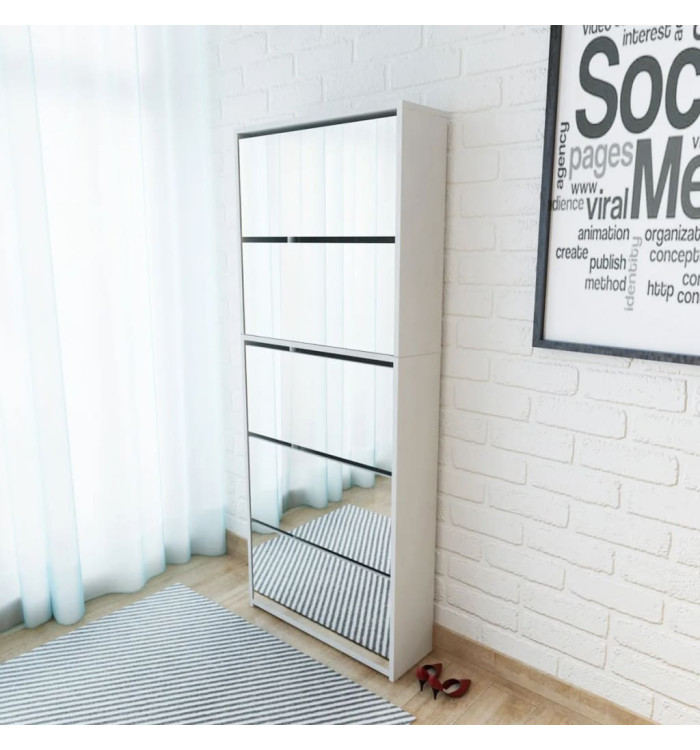 Meuble à chaussures 5 étagères et miroir 63x17x169,5 cm Blanc | Mobilier & Déco