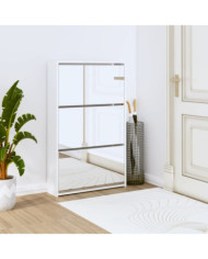 Armoire chaussures miroir 3niveaux Blanc brillant 63x17x102,5cm | Mobilier & Déco