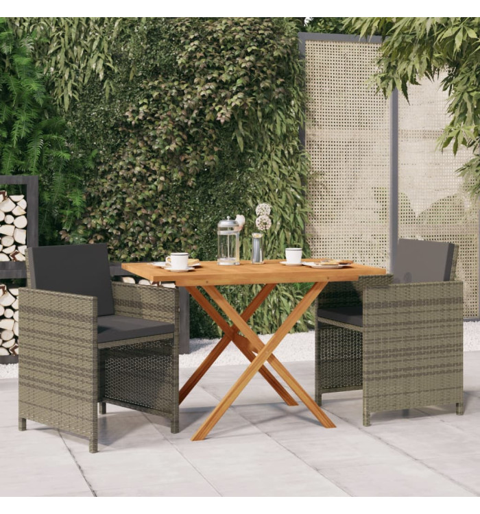 Ensemble à manger de jardin 3 pcs avec coussins Gris | Mobilier & Déco
