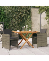 Ensemble à manger de jardin 3 pcs avec coussins Gris | Mobilier & Déco