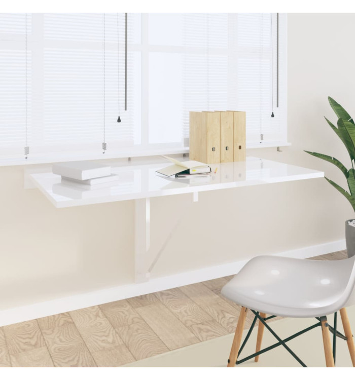 Table murale pliable Blanc brillant 100x60x56cm Bois ingénierie | Mobilier & Déco
