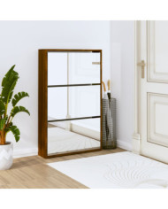 Armoire à chaussures miroir 3niveaux Chêne marron 63x17x102,5cm | Mobilier & Déco