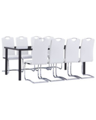 Ensemble de salle à manger 9 pcs Similicuir Blanc | Mobilier & Déco