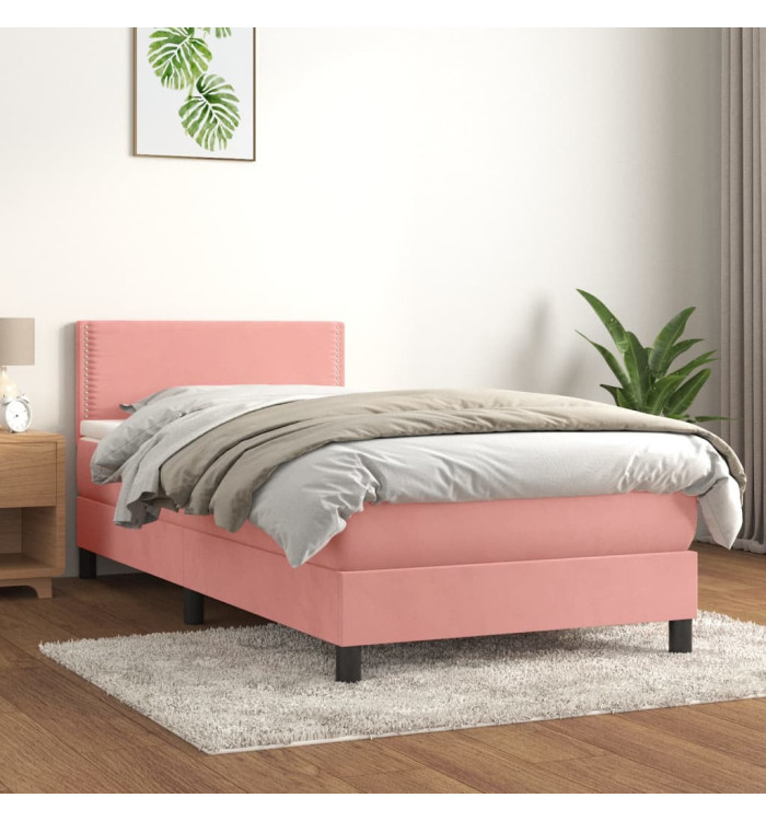 Sommier à lattes de lit avec matelas Rose 90x200 cm Velours | Mobilier & Déco