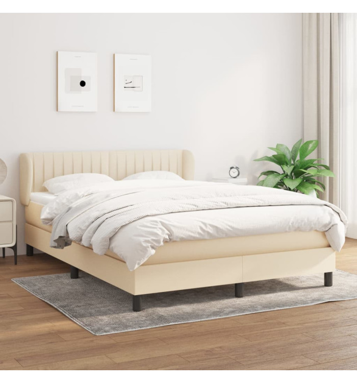 Sommier à lattes de lit avec matelas Crème 140x190 cm Tissu | Mobilier & Déco