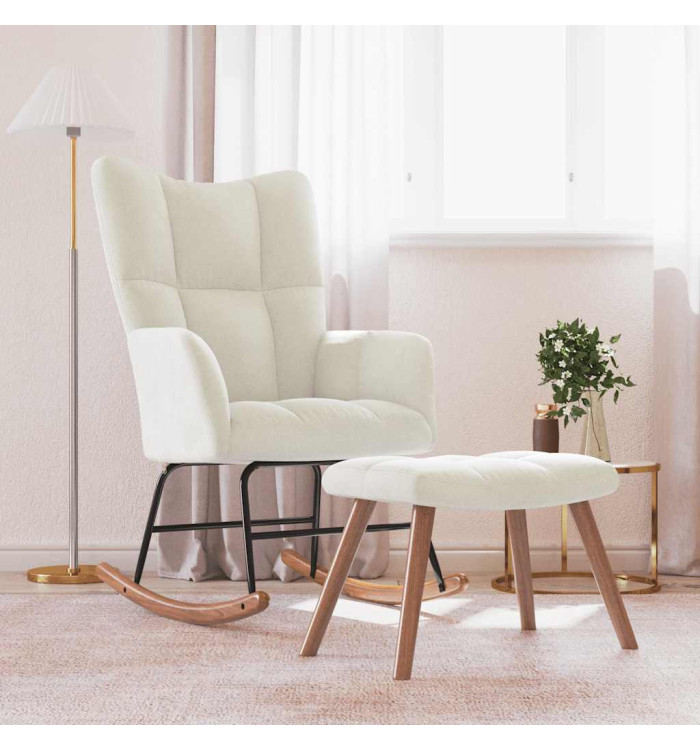 Chaise à bascule avec repose-pied Blanc crème Velours | Mobilier & Déco