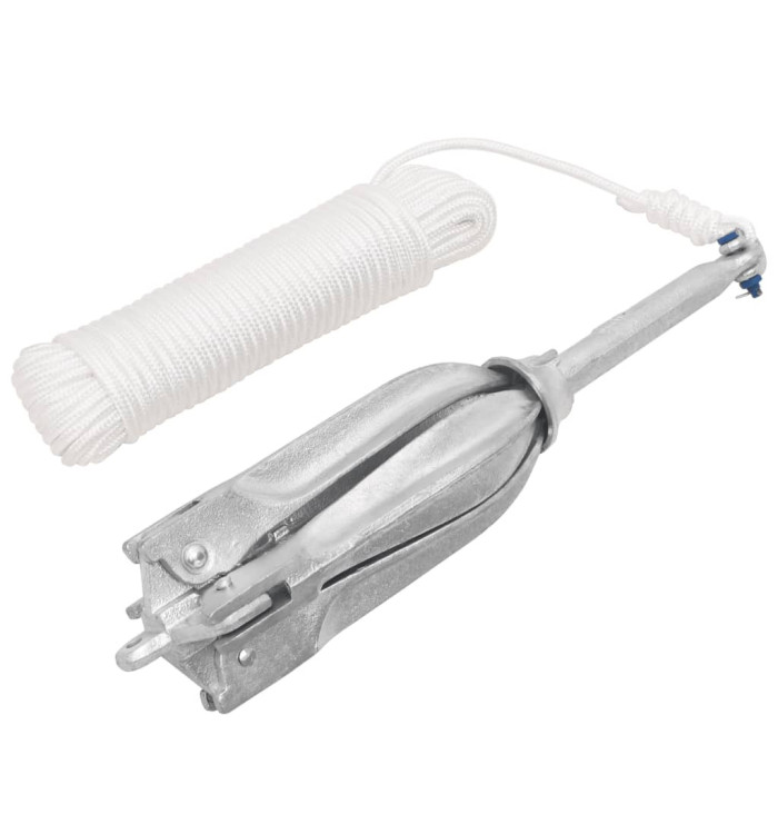 Ancre pliable avec corde argenté 12 kg fonte galvanisée à chaud | Mobilier & Déco