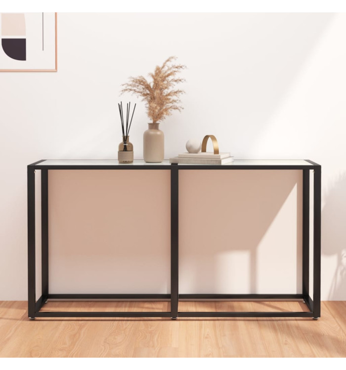 Table console Marbre blanc 140x35x75,5 cm Verre trempé | Mobilier & Déco