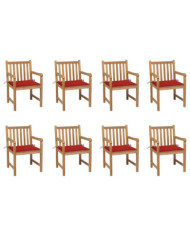 Chaises de jardin lot de 8 avec coussins rouge Bois teck massif | Mobilier & Déco