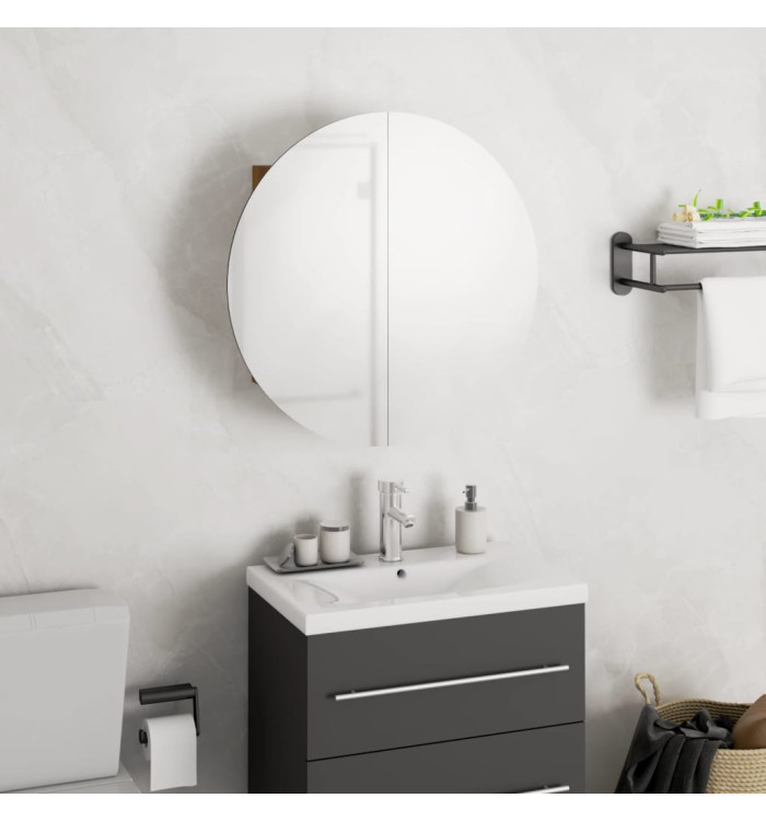 Armoire de salle de bain miroir rond et LED Chêne 40x40x17,5 cm | Mobilier & Déco