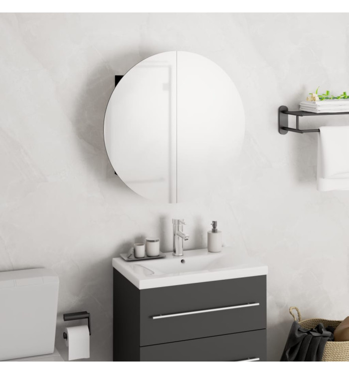 Armoire de salle de bain miroir rond et LED Noir 40x40x17,5 cm | Mobilier & Déco