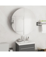 Armoire de salle de bain miroir rond et LED Gris 54x54x17,5 cm | Mobilier & Déco