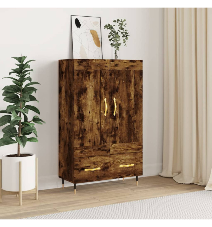 Buffet haut chêne fumé 69,5x31x115 cm bois d'ingénierie | Mobilier & Déco