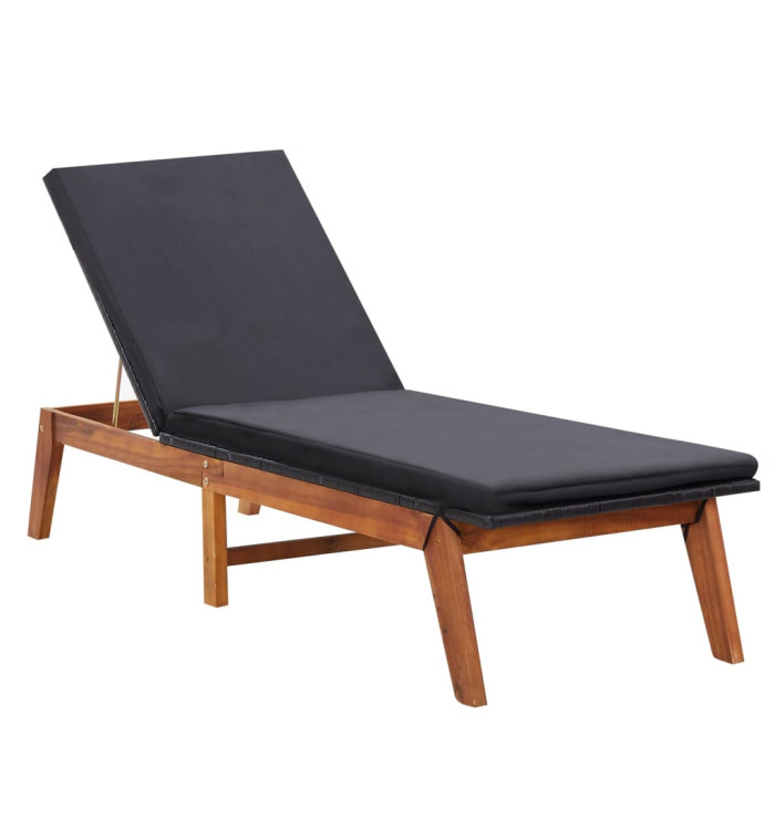 Chaise longue et coussin Résine tressée et bois d'acacia massif | Mobilier & Déco