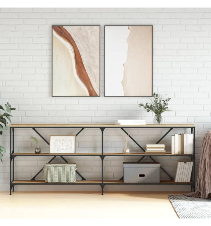 Table console chêne sonoma 200x30x75cm bois d'ingénierie et fer | Mobilier & Déco