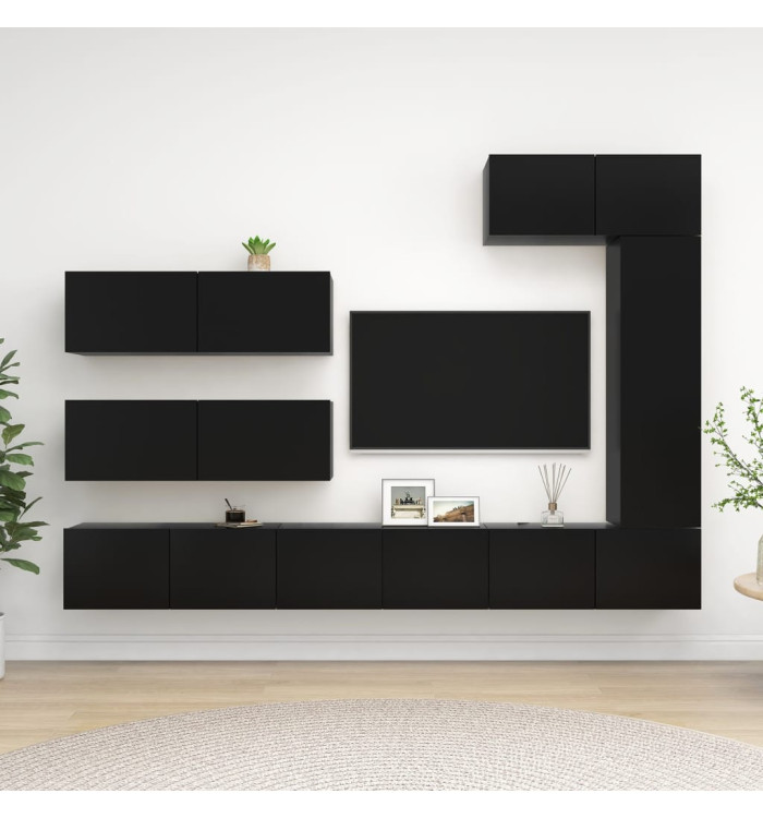 Ensemble de meuble TV 7 pcs Noir Bois d'ingénierie | Mobilier & Déco