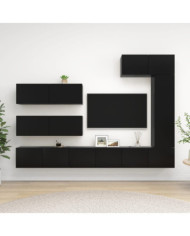 Ensemble de meuble TV 7 pcs Noir Bois d'ingénierie | Mobilier & Déco