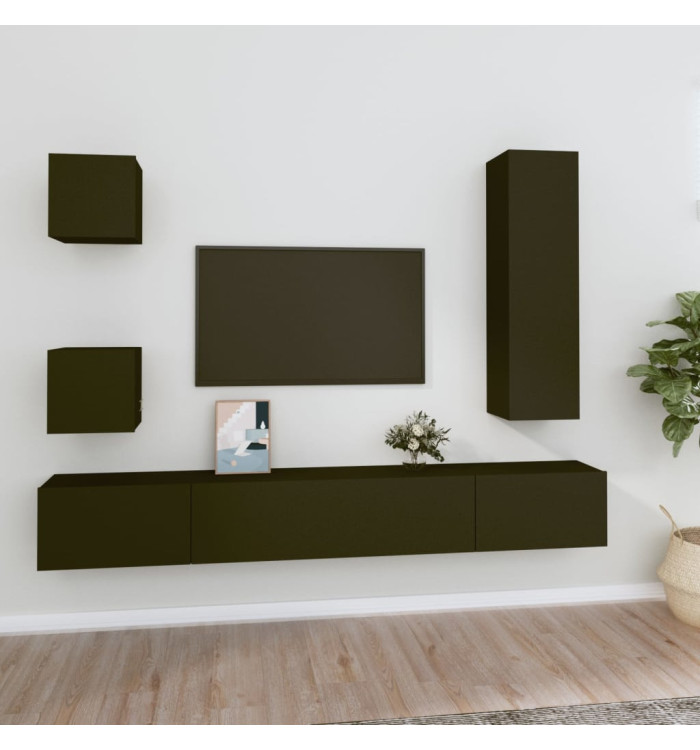 Ensemble de meubles TV 5 pcs Noir Bois d'ingénierie | Mobilier & Déco