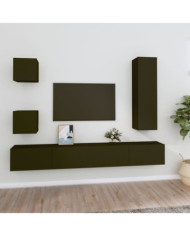 Ensemble de meubles TV 5 pcs Noir Bois d'ingénierie | Mobilier & Déco