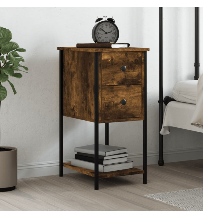 Table de chevet chêne fumé 32x42x70 cm bois d'ingénierie | Mobilier & Déco