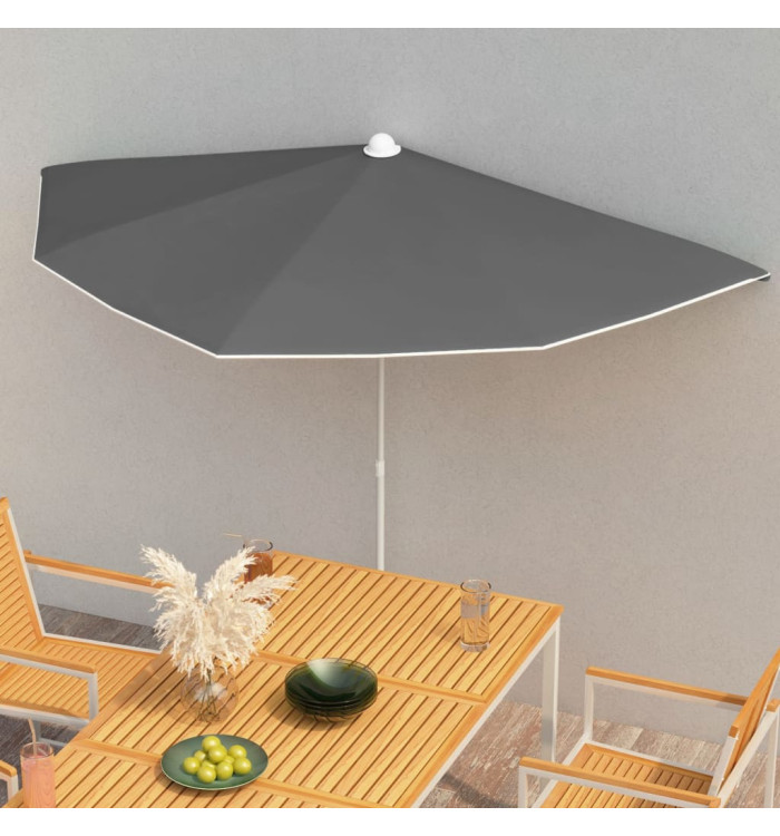Demi-parasol de jardin avec mât 180x90 cm anthracite | Mobilier & Déco