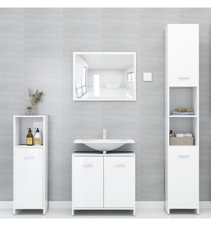 Ensemble de meubles de bain 4pcs Blanc brillant Bois ingénierie | Mobilier & Déco