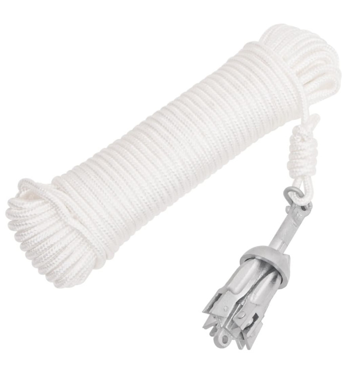 Ancre pliable et corde argenté 0,7 kg fonte galvanisée à chaud | Mobilier & Déco