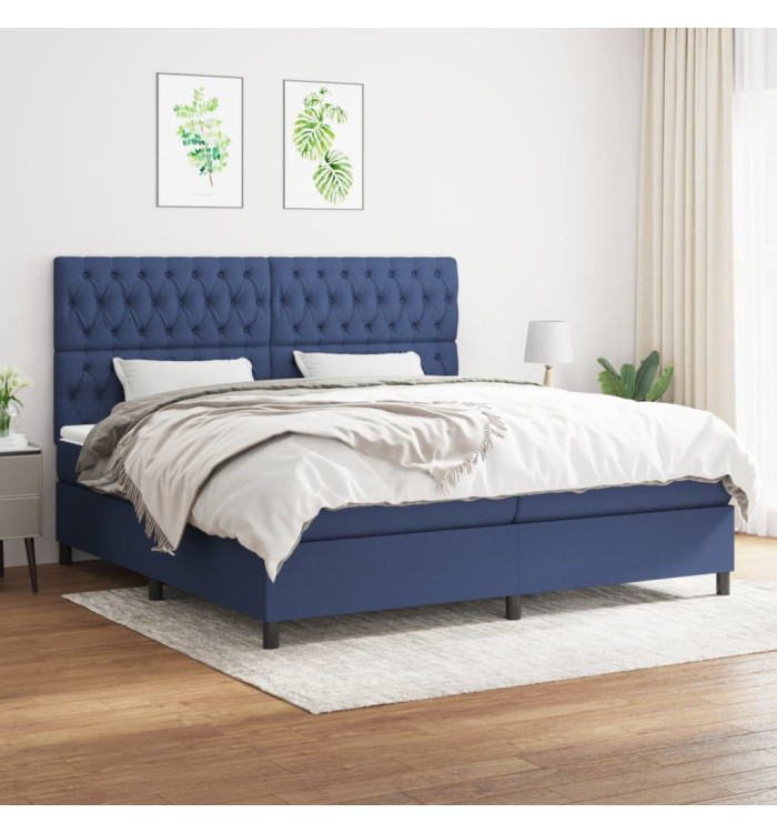 Sommier à lattes de lit avec matelas Bleu 200x200 cm Tissu | Mobilier & Déco
