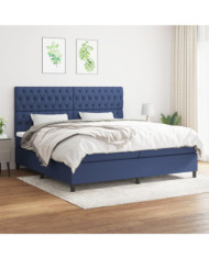 Sommier à lattes de lit avec matelas Bleu 200x200 cm Tissu | Mobilier & Déco