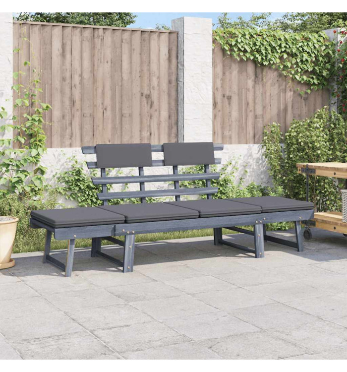 Banc de jardin avec coussins 2-en-1 190 cm Gris Bois d'acacia | Mobilier & Déco
