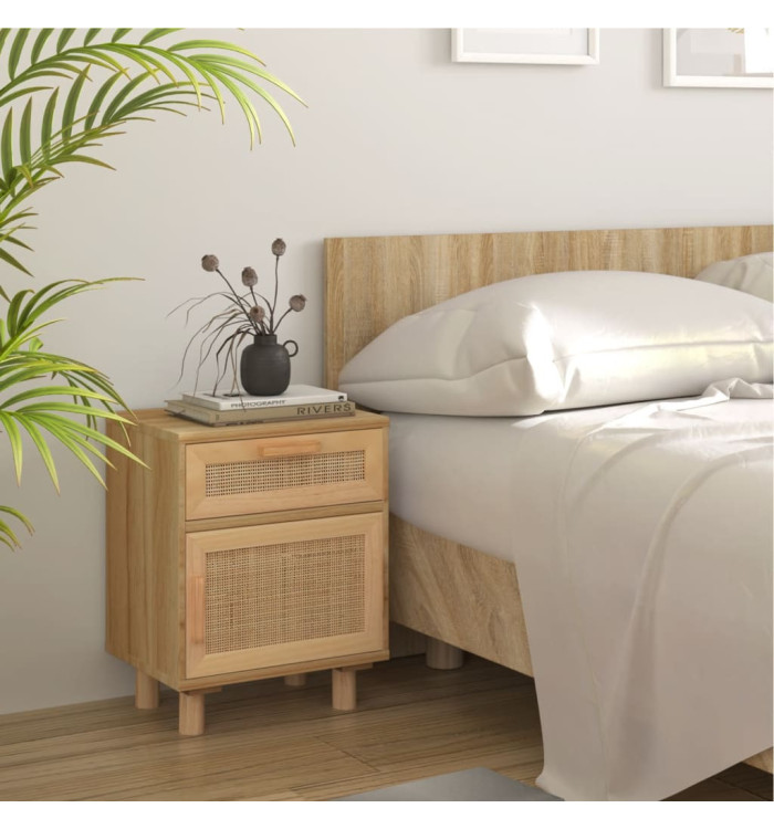 Table de chevet Marron Bois de pin massif et rotin naturel | Mobilier & Déco
