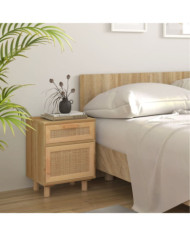 Table de chevet Marron Bois de pin massif et rotin naturel | Mobilier & Déco