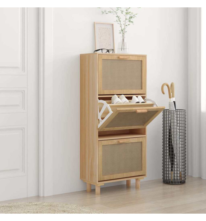 Armoire à chaussures Marron 52x25x115cm Bois d'ingénierie/rotin | Mobilier & Déco