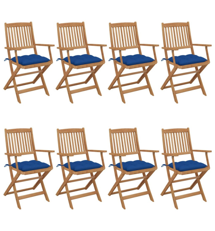 Chaises pliables de jardin lot de 8 avec coussins Bois d'acacia | Mobilier & Déco