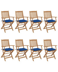Chaises pliables de jardin lot de 8 avec coussins Bois d'acacia | Mobilier & Déco