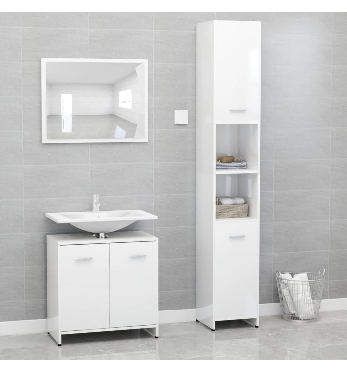 Ensemble de meubles de bain 3pcs Blanc brillant Bois ingénierie | Mobilier & Déco