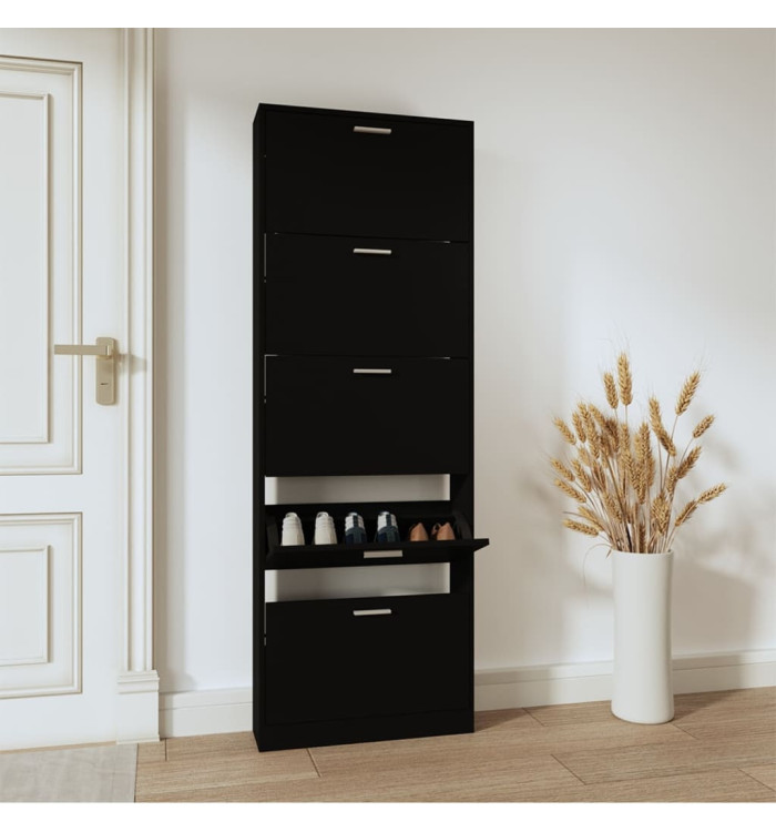 Armoire à chaussures Noir 59x17x169 cm Bois d'ingénierie | Mobilier & Déco