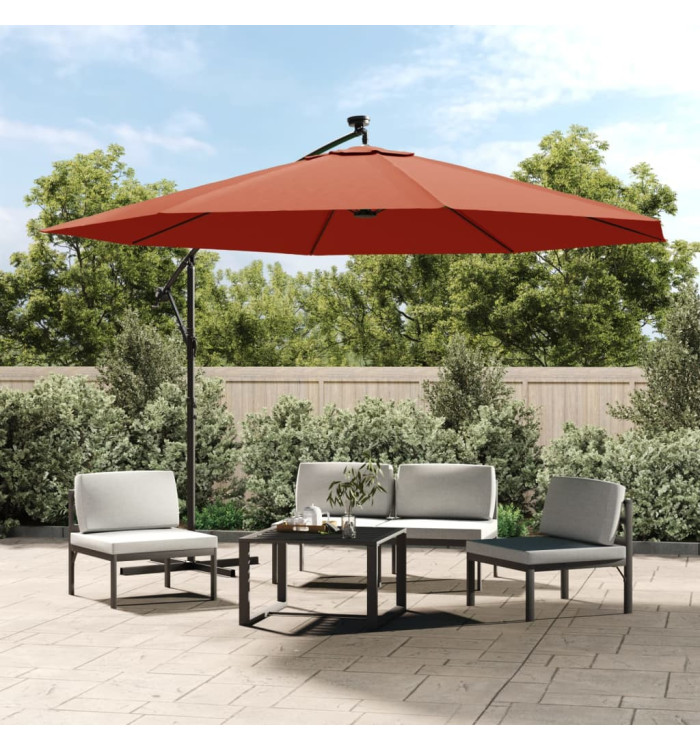 Parasol de jardin en porte-à-faux avec lumières LED terre cuite | Mobilier & Déco
