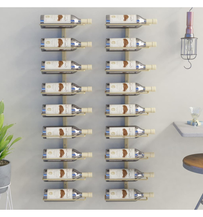 Casier à vin mural pour 9 bouteilles 2 pcs Doré Fer | Mobilier & Déco
