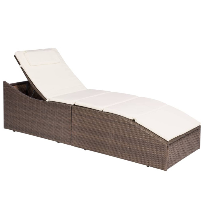 Chaise longue avec coussin Résine tressée Marron | Mobilier & Déco